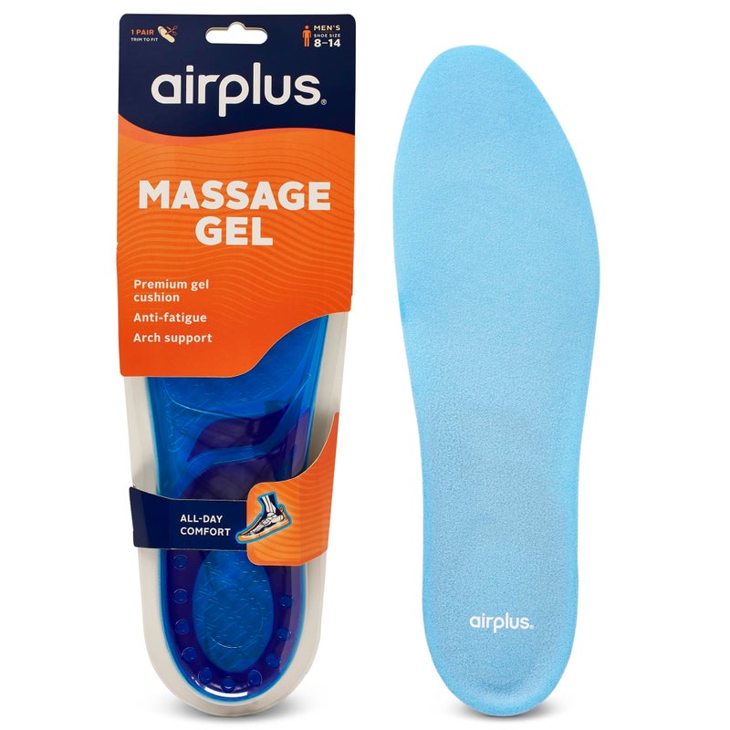 أير بلس نعل داخلي مبطن من Airplus Super Gel لمقاسات أحذية الرجال 8-14 - مناطق جل ممتصة للصدمات مريحة طوال اليوم ووسادة قدم كاملة الطول ملائمة للأحذية الرياضية الكاجوال وأحذية العمل - Image 1